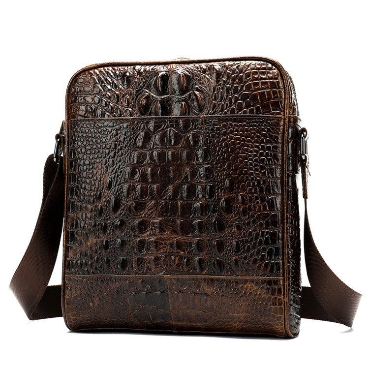 

Сумка мужская вертикальная с тиснением под крокодила Vintage 14710 Коричневая