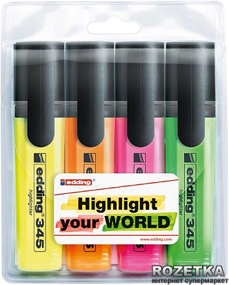 

Набор текстовых маркеров 4 шт Edding Highlighter 2 - 5 мм Цветные (e-345/4/SE)