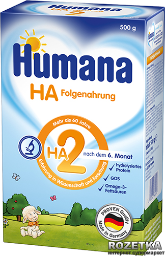 

Молочная сухая гипоаллергенная смесь Humana НА 2 с пребиотиками 500 г (4031244763297)