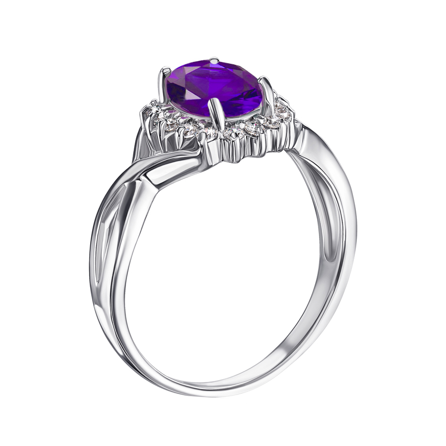 

Серебряное кольцо с аметистом и фианитами 000135250 16 размера