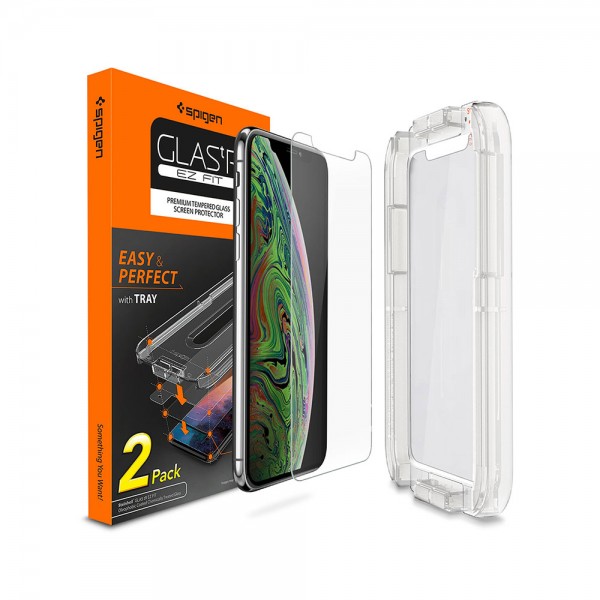 

Защитное стекло Spigen GLAS.tR SLIM EZ FIT для iPhone 11 Pro Max | XS Max (2 стекла + рамка для поклейки)