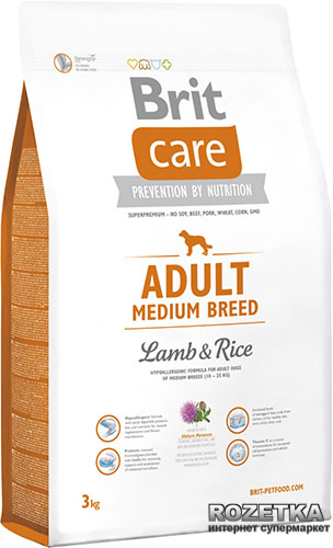 

Сухой корм для взрослых собак средних пород Brit Care Adult Medium Breed Lamb & Rice 3 кг (8595602509935)