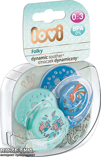 

Пустышка силиконовая Lovi Folky Динамическая 0-3 мес 2 шт (22/841boy)