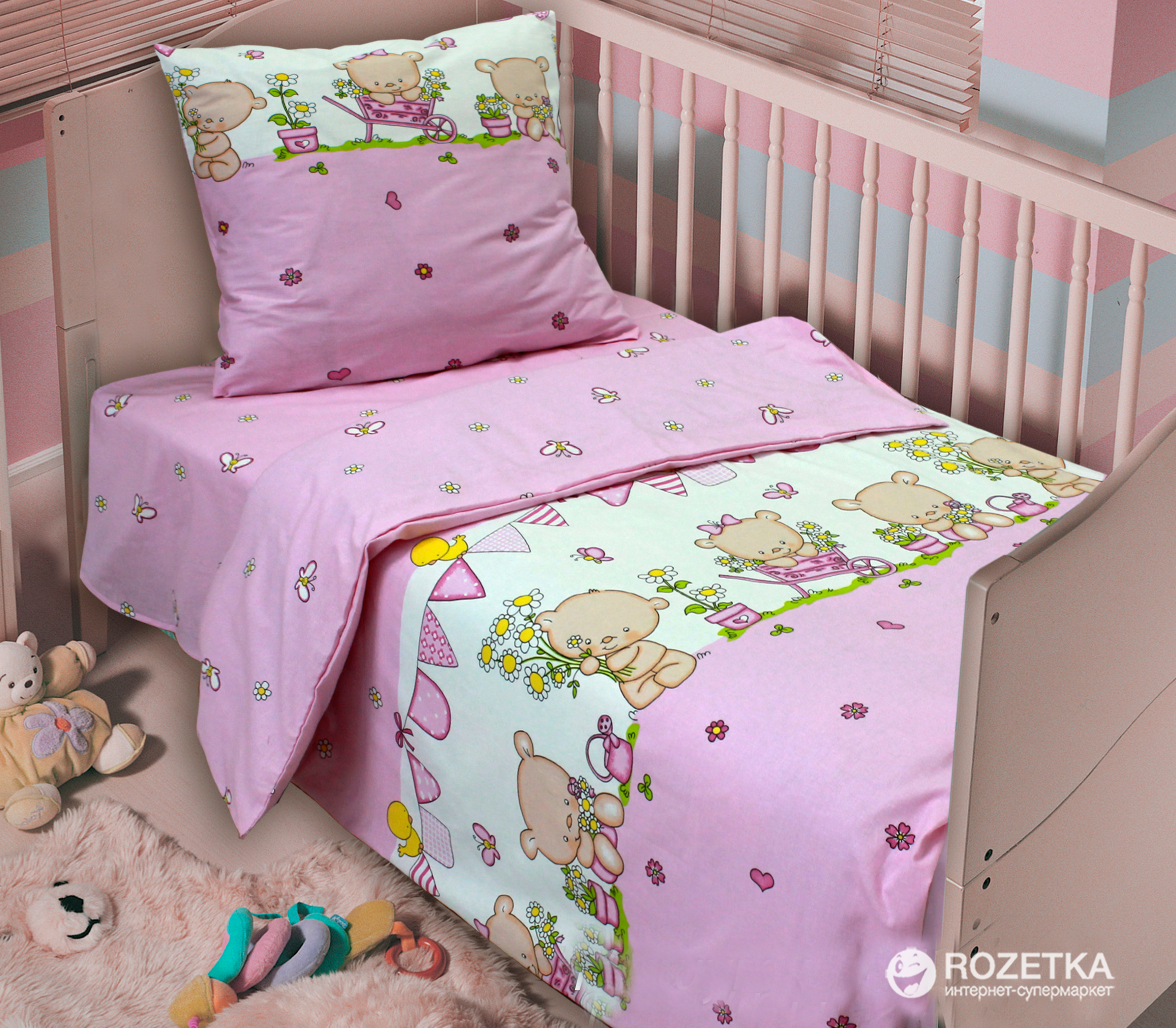 

Комплект постельного белья Блакит Бязь 112х147 (40х60) Мишутки Розовый (2828_4530,01)