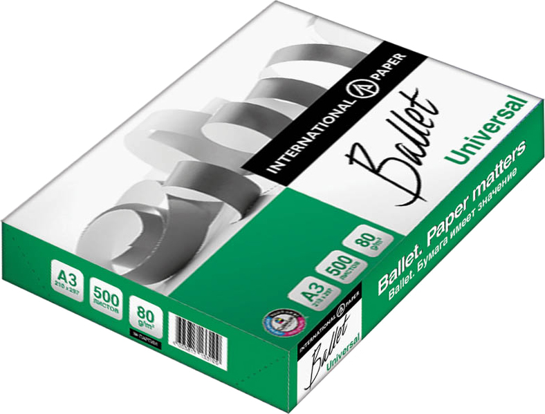 

Бумага офисная Ballet Universal А3 80г/м2 класс С+ 500 листов Белая (BT.A3.80.UN)