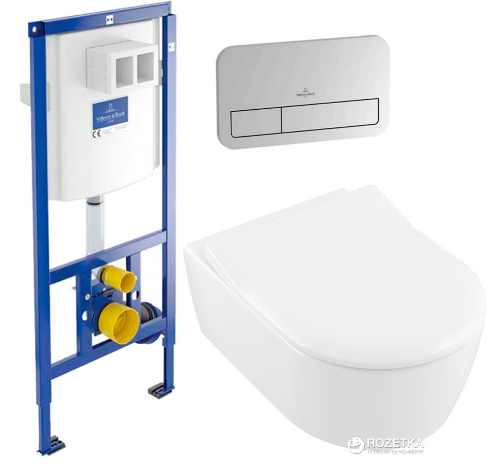 

Инсталляция VILLEROY&BOCH 92246100 + клавиша 92249061 + подвесной унитаз V&B AVENTO DirectFlush 5656RS01 + сиденье Soft Close SlimSeat