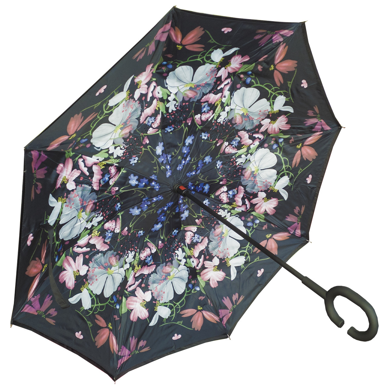 

Женский зонт Up-Brella Цветы ручка Hands Free двойное сложение умный зонт ветрозащитный смарт зонт