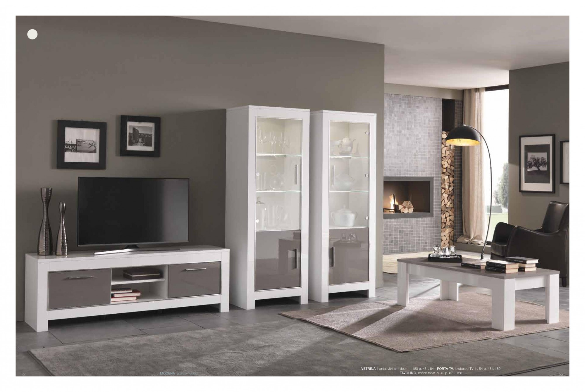 

ТВ тумба Modena, Mobilificio L.M, 1600*450*540, белый глянец, серый фасад