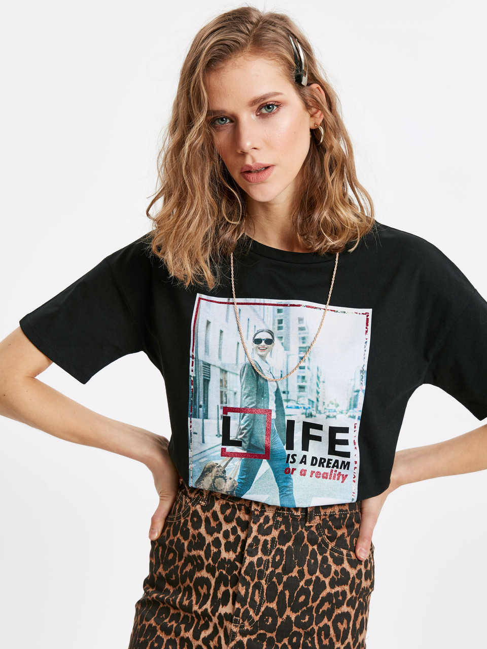 

Женская футболка LС Waikiki Life is a dream or reality L Черная (LCW Woman -1665-3)