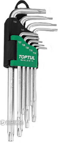 

Набір ключів Torx довгих з отвором Toptul T10-T50 9 предметів