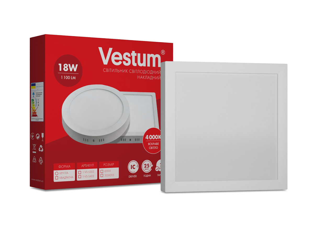 

Светильник LED накладной квадратный Vestum 18W 4000K 220V (1-VS-5403)