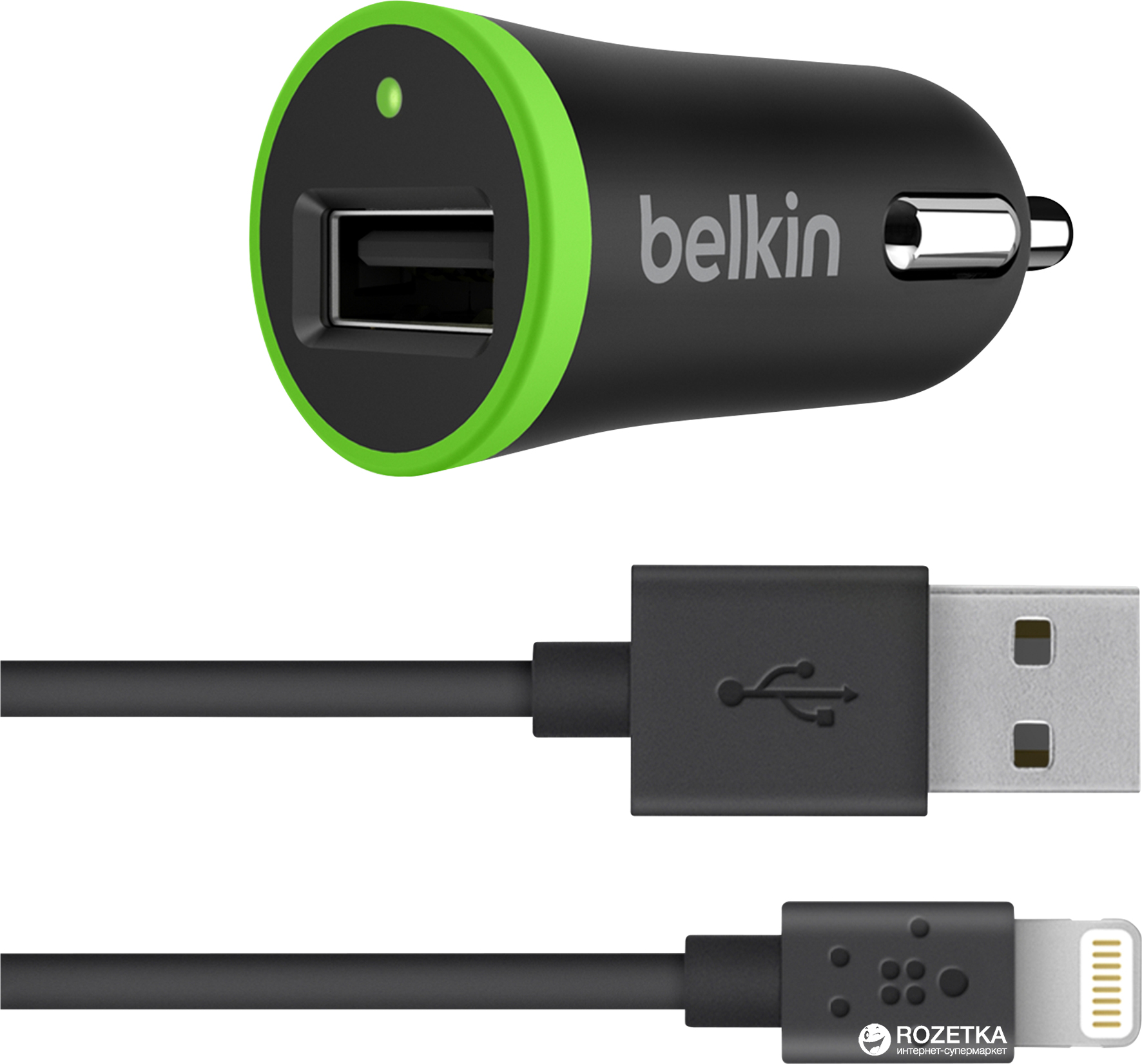 

Автомобильное зарядное устройство Belkin USB BoostUp Charger Lightning Сable Black (F8J121bt04-BLK)
