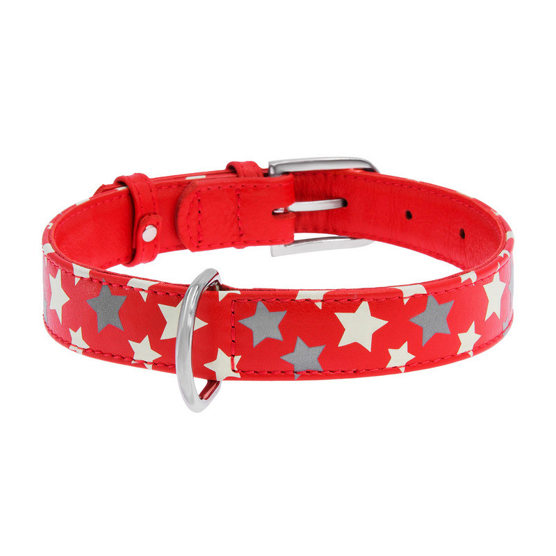 

Ошейник WAUDOG Glamour кожа красный с узором Звездочка 35863 (4823089301266)