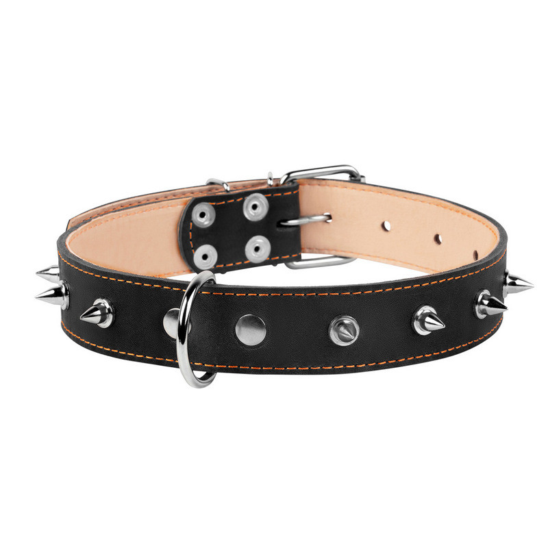 

Ошейник двойной CoLLaR кожа черный с шипами 02871 (4820082492021)