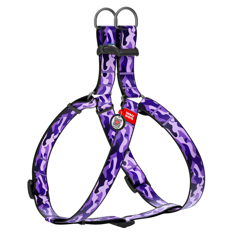 

Шлея WAUDOG Nylon фиолетовый камо нейлон разноцветный с QR паспортом 5003 (4823089317304)
