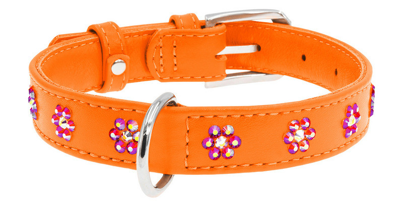 

Ошейник WAUDOG Glamour кожа оранжевый с клеевыми стразами Цветочек 32844 (4820082499150)