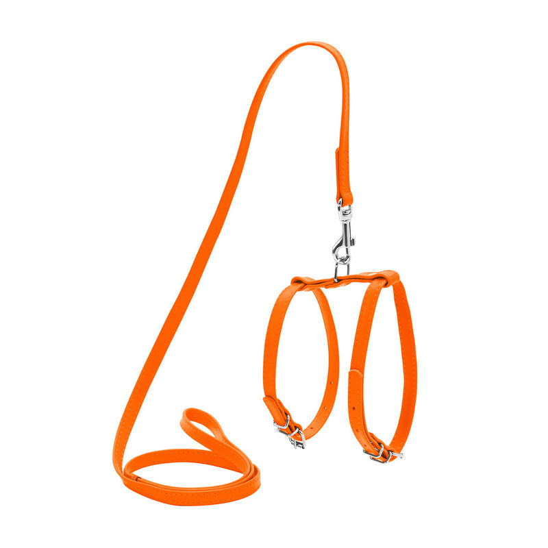 

Шлея WAUDOG Glamour кожа оранжевый с поводком для кошек и мелких собак 34004 (4820152563408)