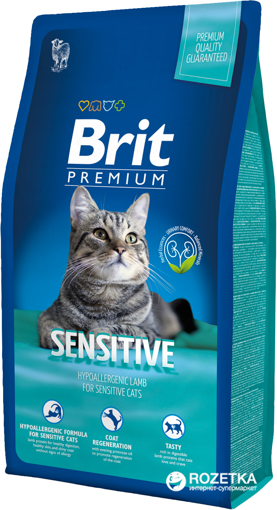 

Сухой корм для взрослых кошек с ягненком Brit Premium Adult Sensitive 8 кг
