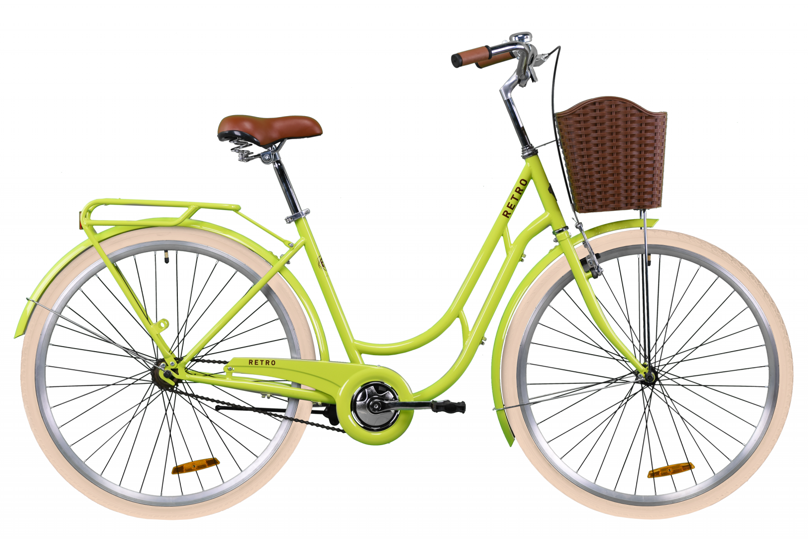 

Велосипед ST 28" Dorozhnik RETRO рама-19" с багажником зад St, с крылом St, с корзиной Pl 2020 Салатово-желтый