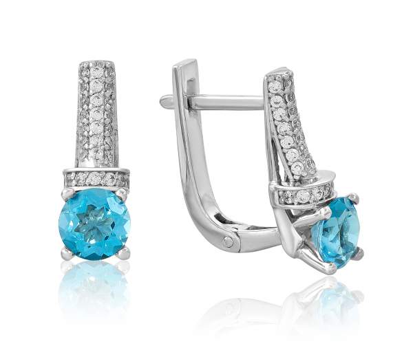 

Золотые серьги с топазом и цирконами "Анна", белое золото, С4078/1ТОПАЗ