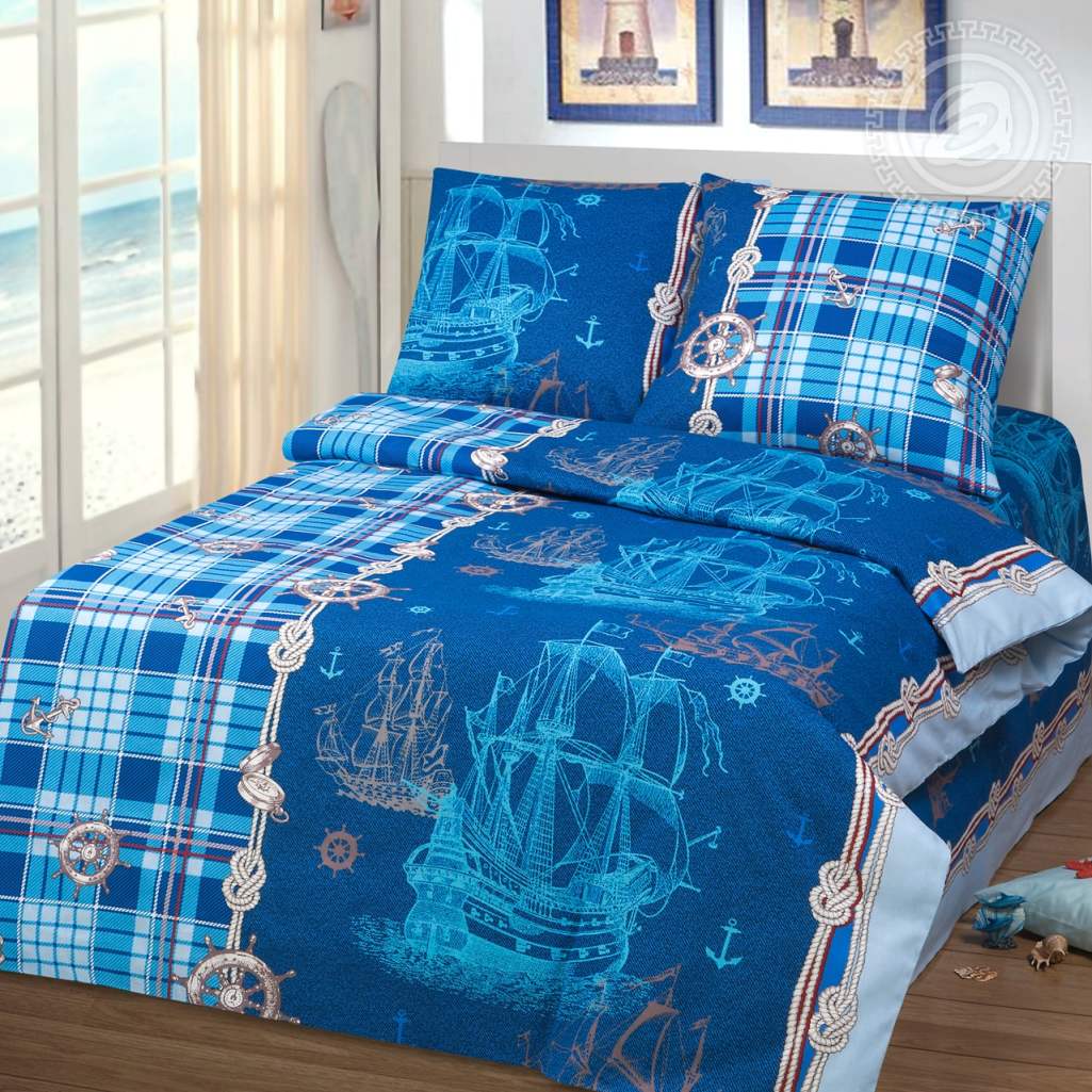 

Постельное белье с кораблями Бригантина CottonTwill 145х215 см Синий 000013910