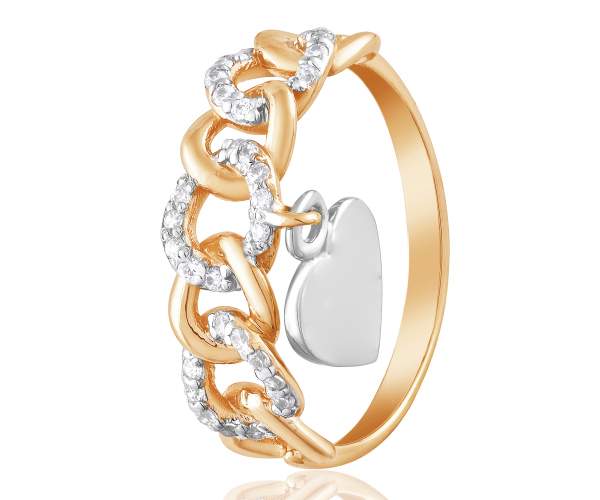 

Кольцо с куб. цирконием и подвеской в стиле Tiffany,комбинированное золото, КД0525, 17.5 размер