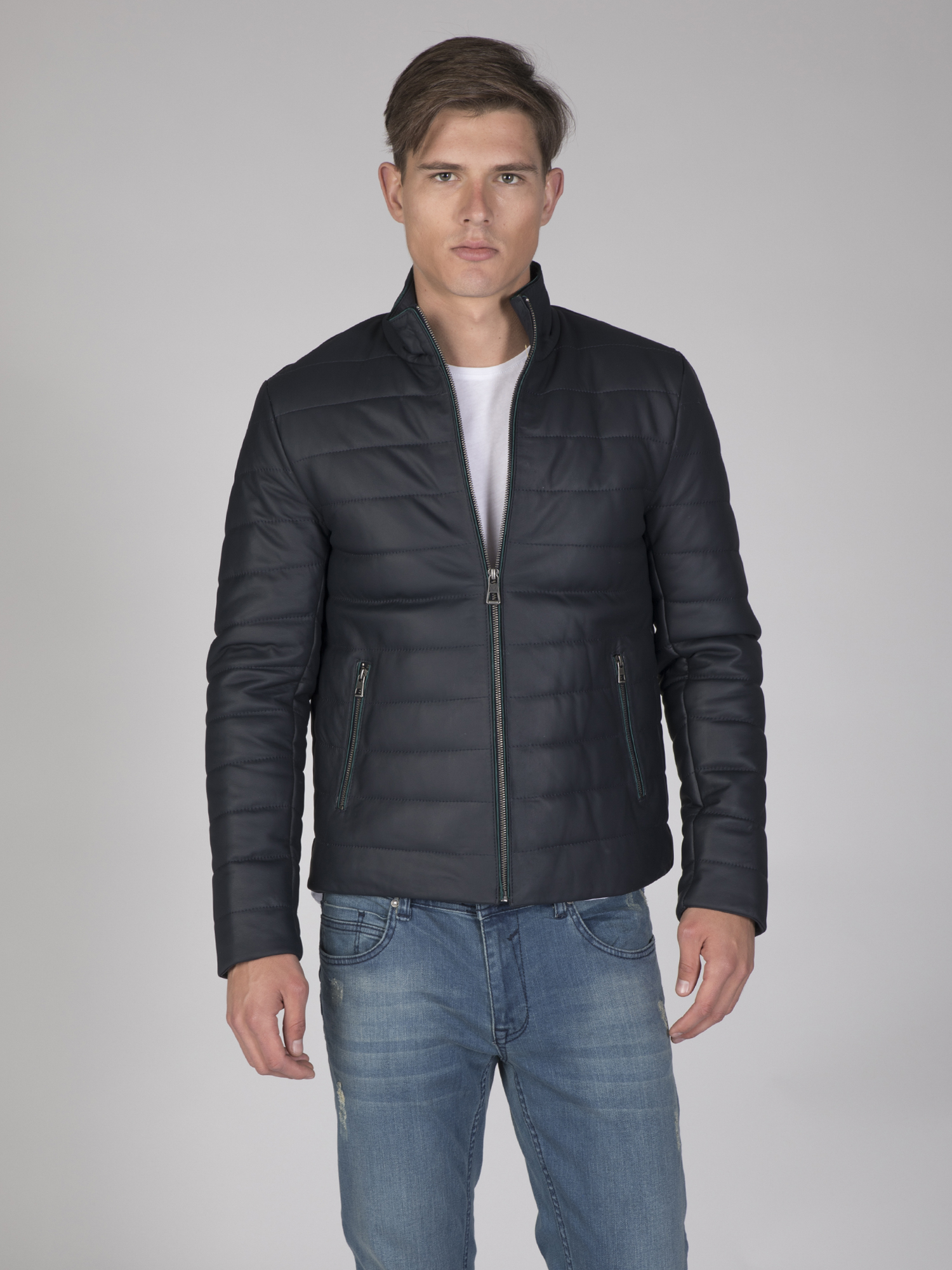 

Мужская кожаная куртка FELIX HARDY Синяя 2XL