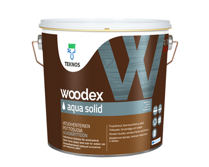 

Краска антисептическая TEKNOS WOODEX AQUA SOLID для древесины транспарентная (база 3) 9л