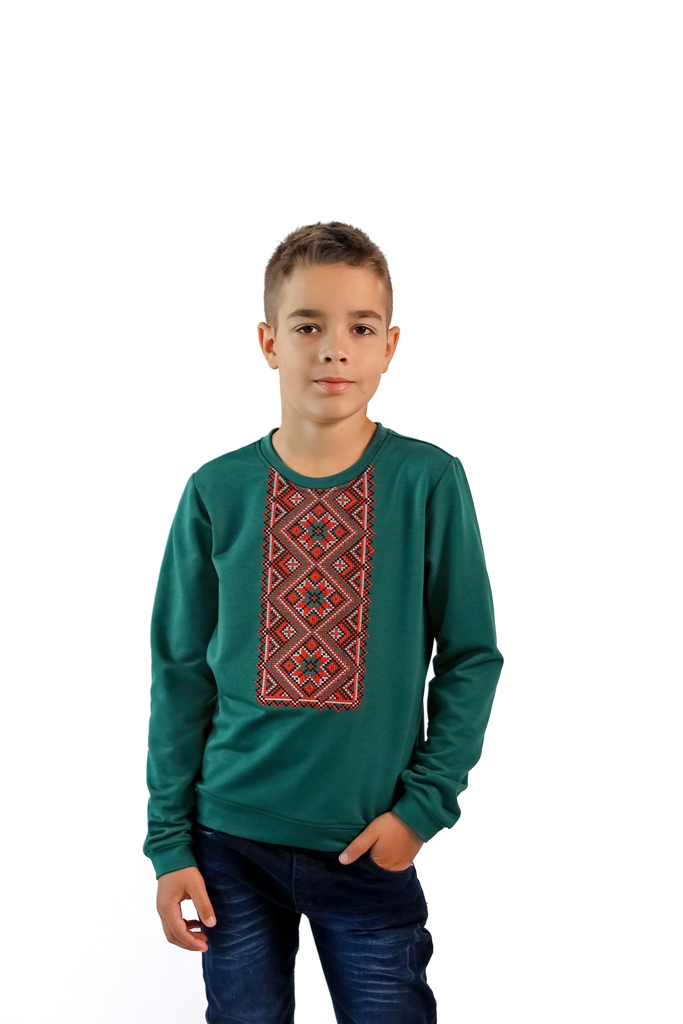 

Кофта с вышивкой для мальчика, Кофта з вишивкою для хлопчика, Вертикальний Візерунок122-128 Зелений 6408