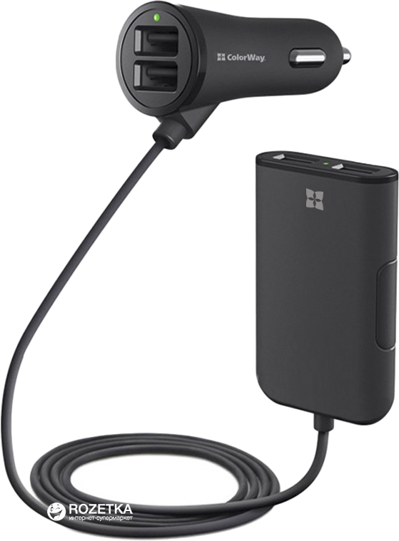 

Автомобильное зарядное устройство ColorWay 4 USB 4.8 A 1.5 м Black (CW-CHA005-BK)