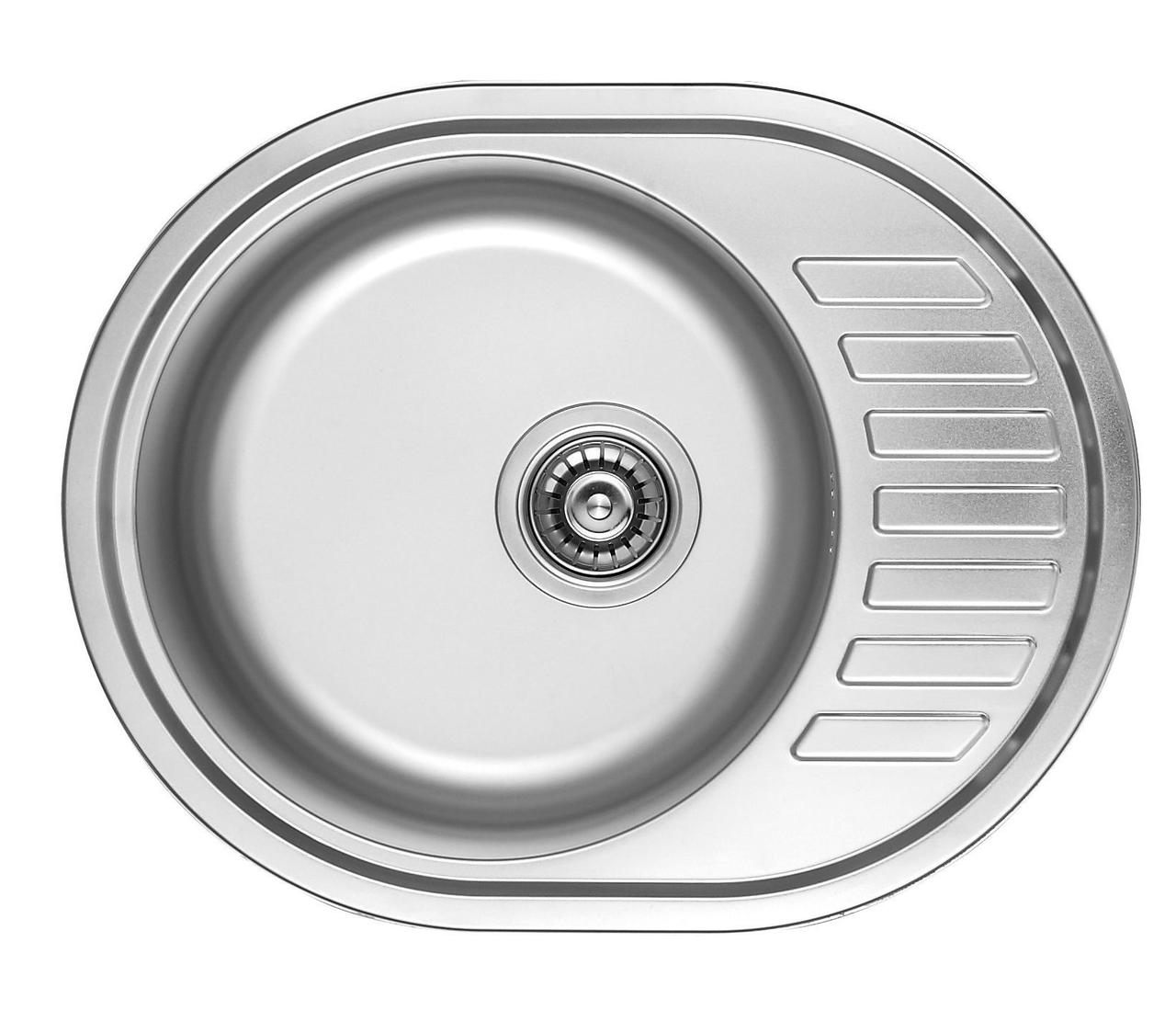 

7112 Мойка Cristal круглая c полкой (мини кепка) 570х450х180 SATIN