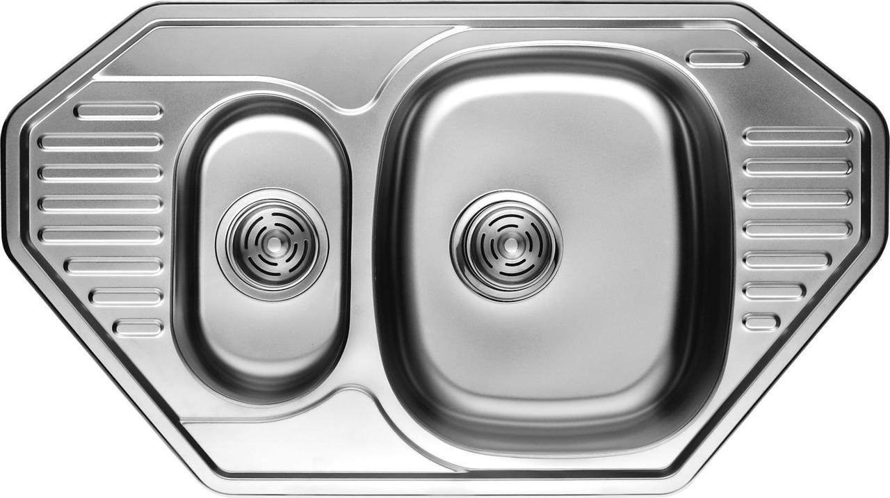 

7804 Мойка Cristal угловая 2-ная врезная 849x472х180 SATIN