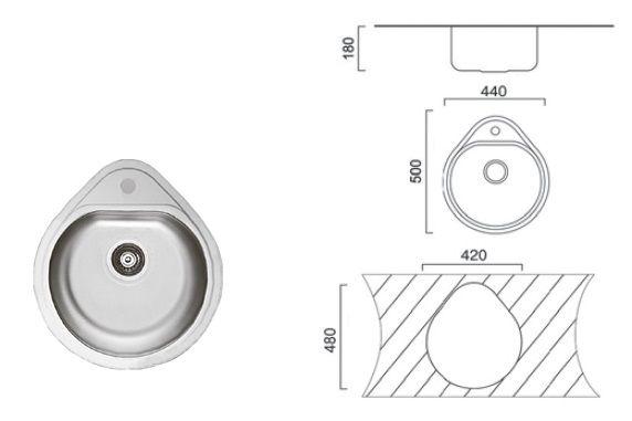 

7115 Мойка Cristal круглая врезная Капля 500x440х180 Decor