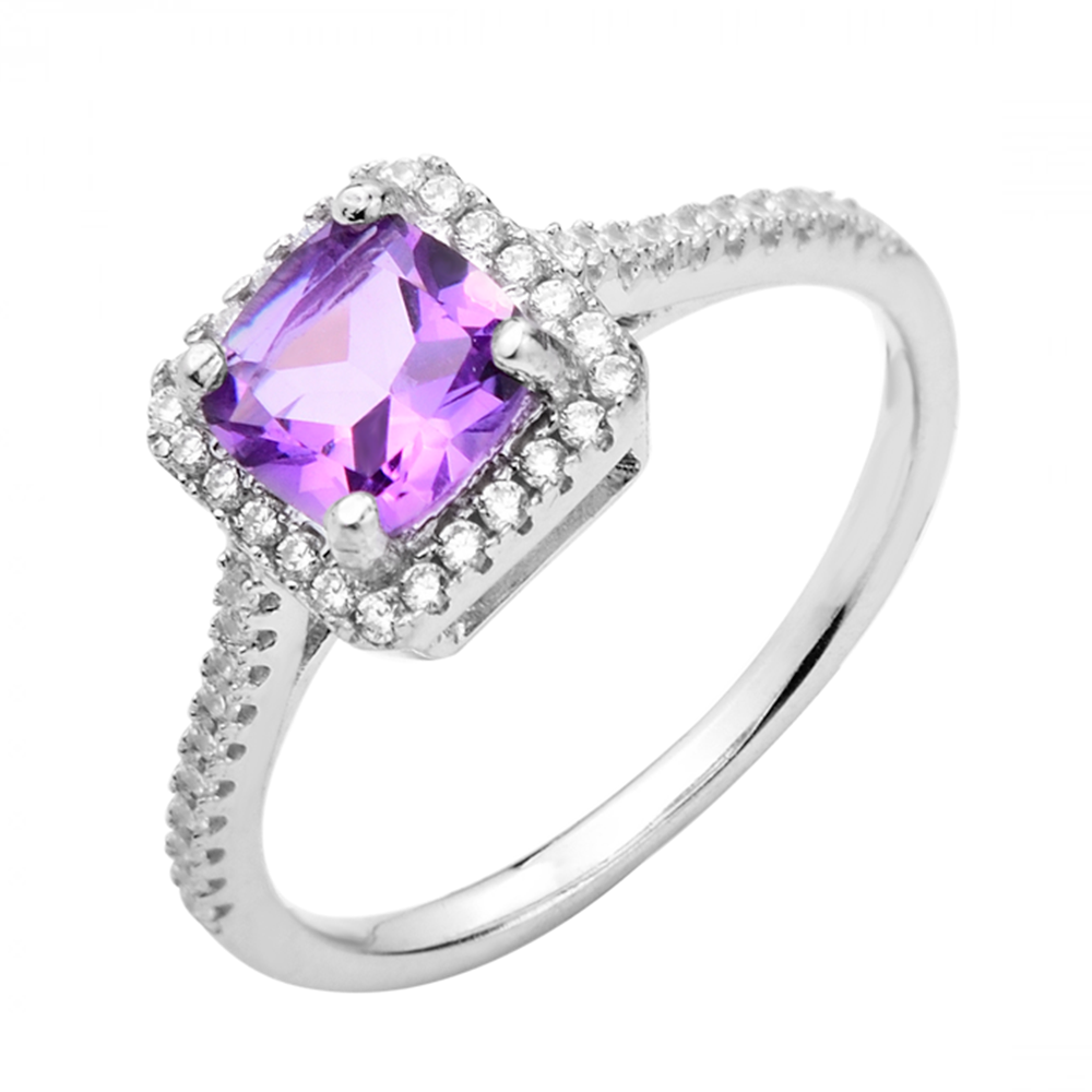 

Серебряное кольцо с аметистом и фианитами 000125117 17.5 размера