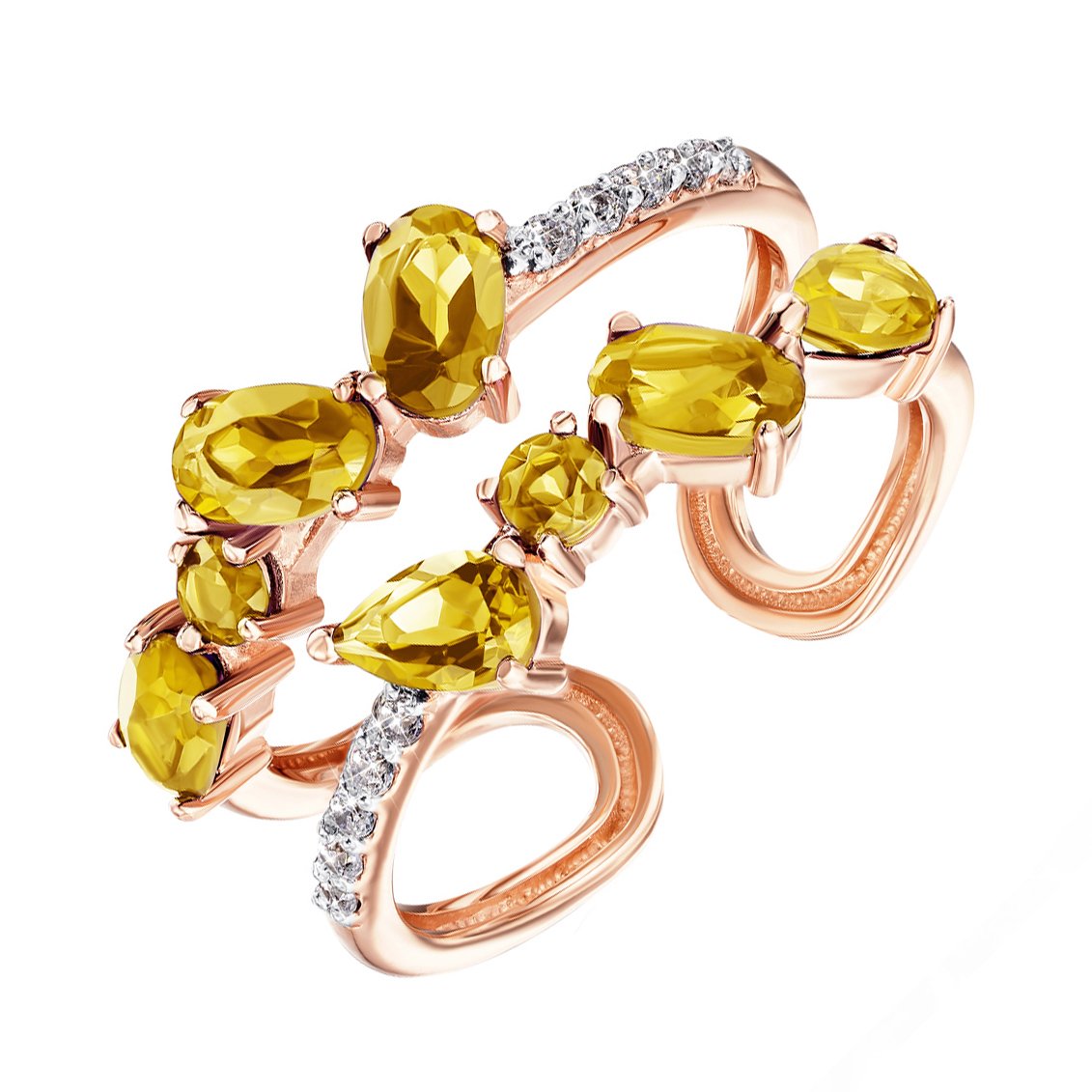 

Разомкнутое кольцо из красного золота с цитринами и фианитами 000135598 18.5 размера