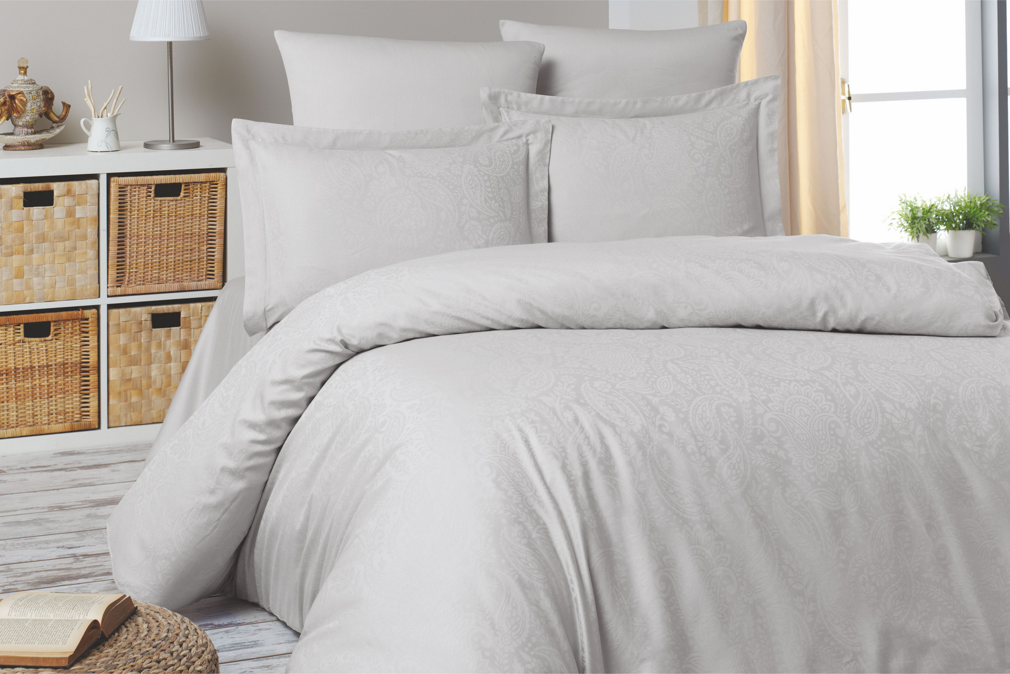 

Комплект постельного белья Сатин Şaheser Светло-серый