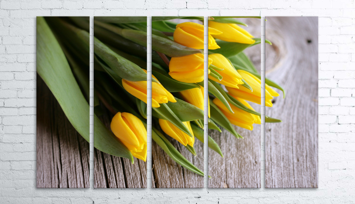 

Модульная картина на холсте 5 в 1 Желтые тюльпаны 100х150 см