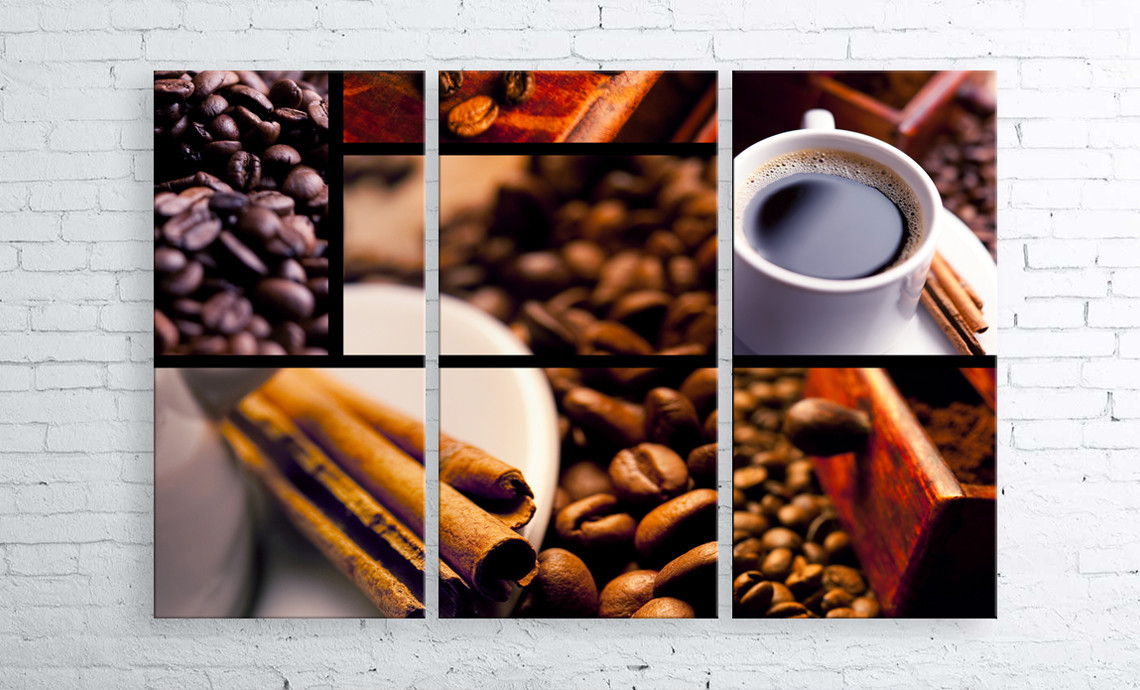 

Модульная картина на холсте 3 в 1 Колаж из кофе 100х150 см