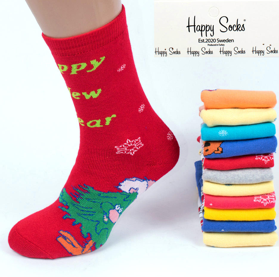 

Носки женские Новогодние махровые Happy Socks 2044. В упаковке 12 пар. Размер 37-41. Турция