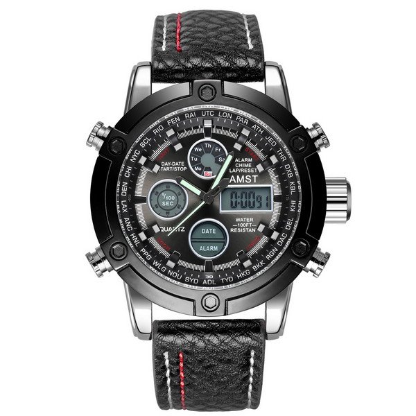 

Мужские наручные часы (3022 Silver-Black Fluted Wristband) AMST 50 мм Черный 000028436