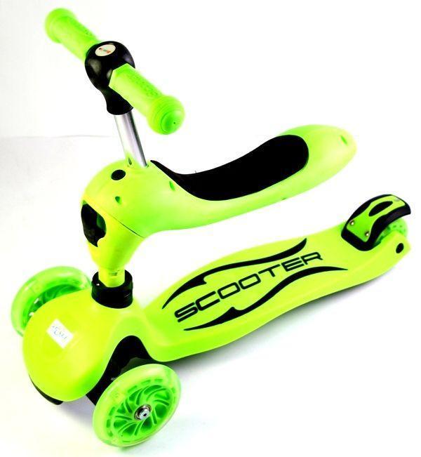 

Детский самокат - трансформер 2в1 с подсветкой Scale Sports Green