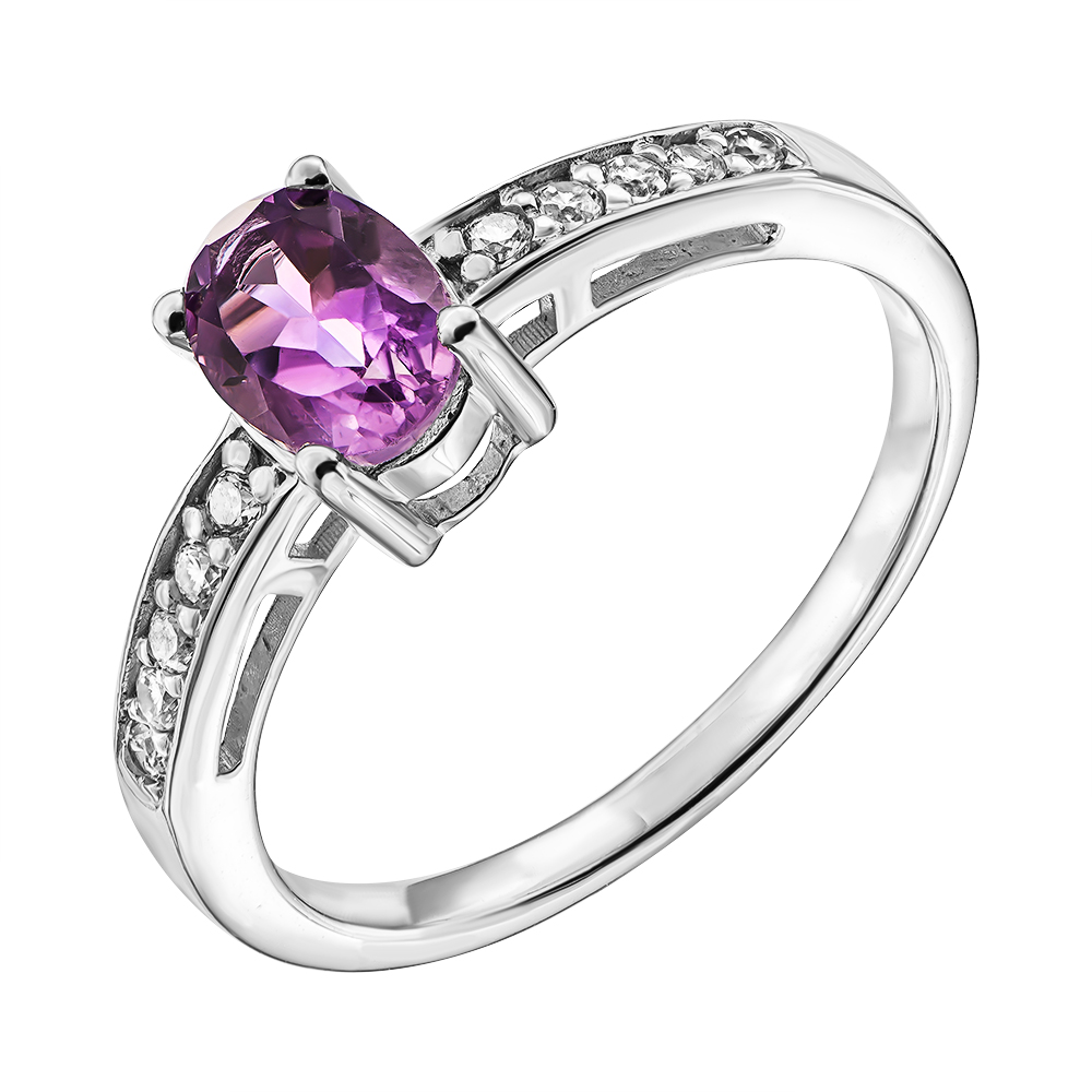 

Серебряное кольцо с фианитами и аметистом 000137594 17 размера