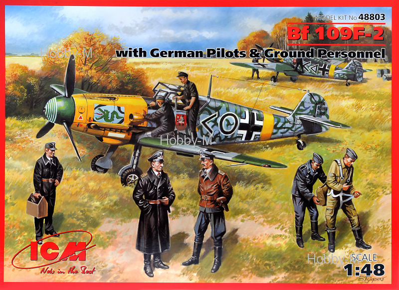 

Немецкий истребитель Bf-109F-2 с немецкими летчиками и наземным персоналом 1:48 ICM (ICM48803)