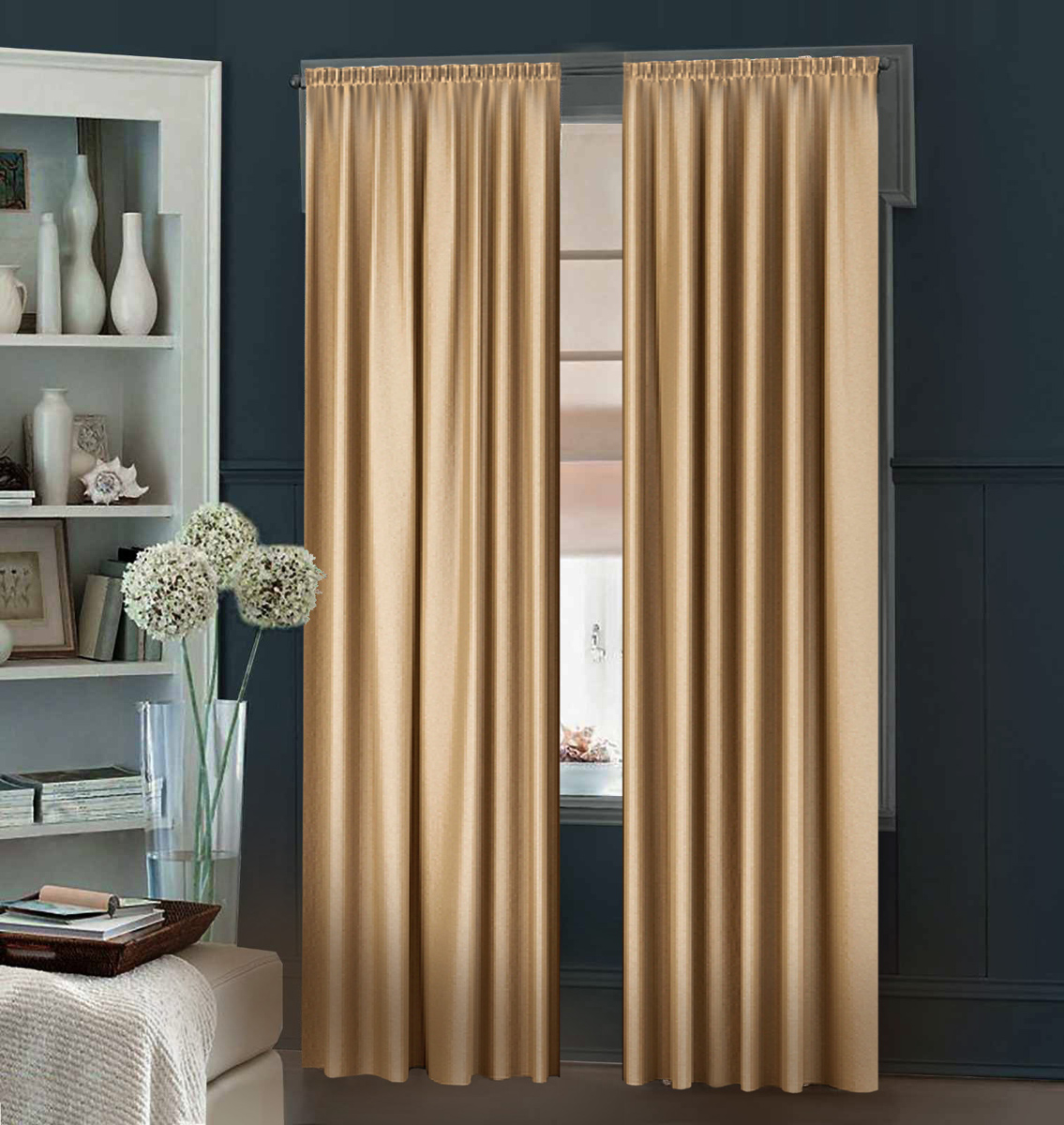 

Комплект штор Декор-Ин Гюрем шелк Востока 175х275 2 шт Золотисто-бежевых