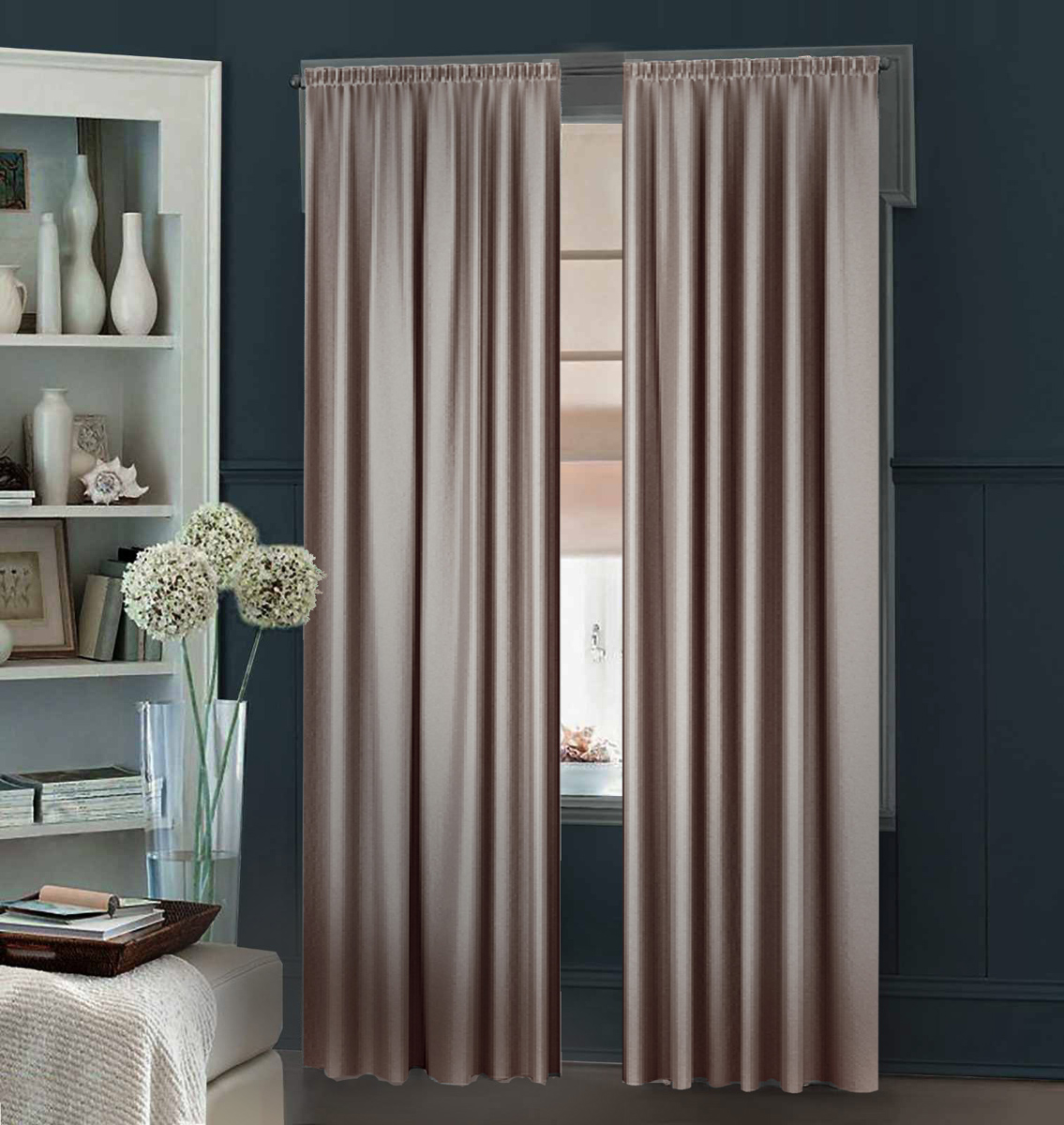 

Комплект штор Декор-Ин Гюрем шелк Востока 150х270 2 шт Серо-бежевых