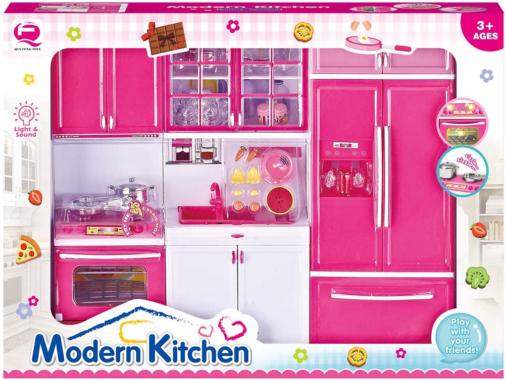 

Кукольная кухня Qun Feng Toys Современная кухня 47.5x9.5x35 см Розовая (QF26210PW)