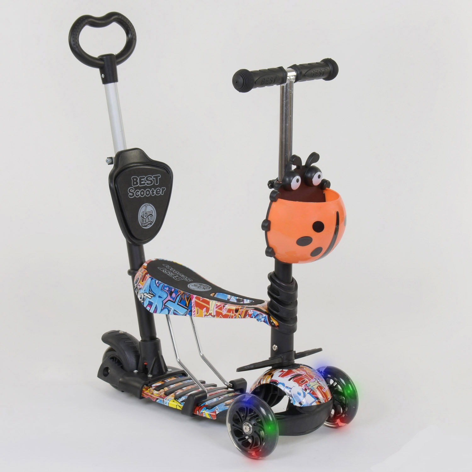 

Самокат-беговел 5в1 Best Scooter с родительской ручкой, светящиеся колеса 15600