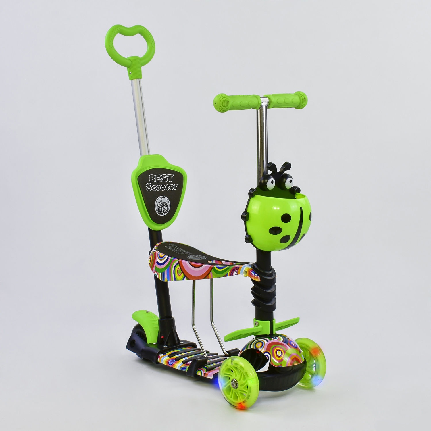 

Самокат-беговел 5в1 Best Scooter с родительской ручкой, светящиеся колеса 33650