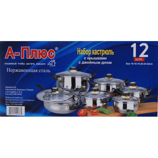 

НАБОР КАСТРЮЛЬ С КРЫШКАМИ A-PLUS 12 ПРЕДМЕТОВ STAINLESS STEEL