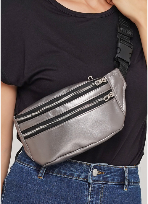 

Сумка женская на пояс (бананка) Sambag 22х12х4 см Темное серебро